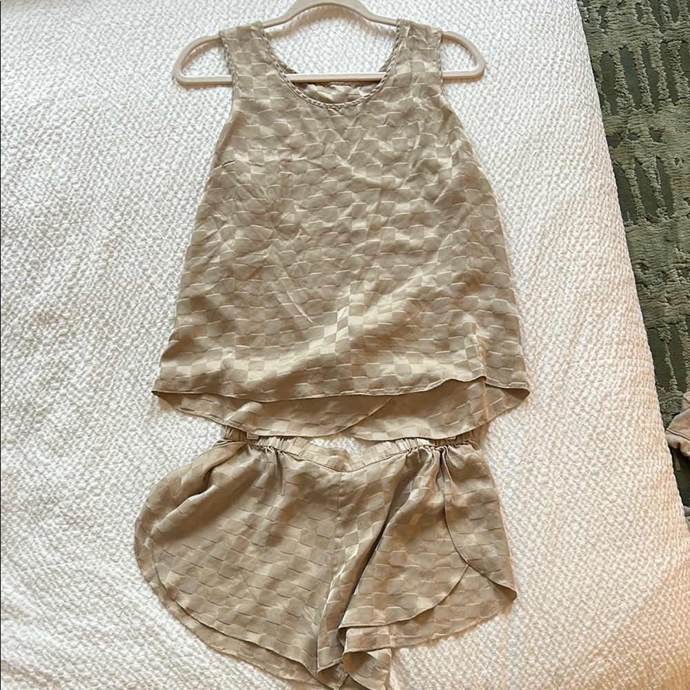 Lunya Checked Washable Sik Pajama Set Luxurious Intimates & Sleepwear